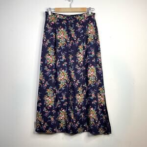 Vintage 90s Y2K Crazy Horse Navy Long Midi Floral Cottagecore Skirt womens L